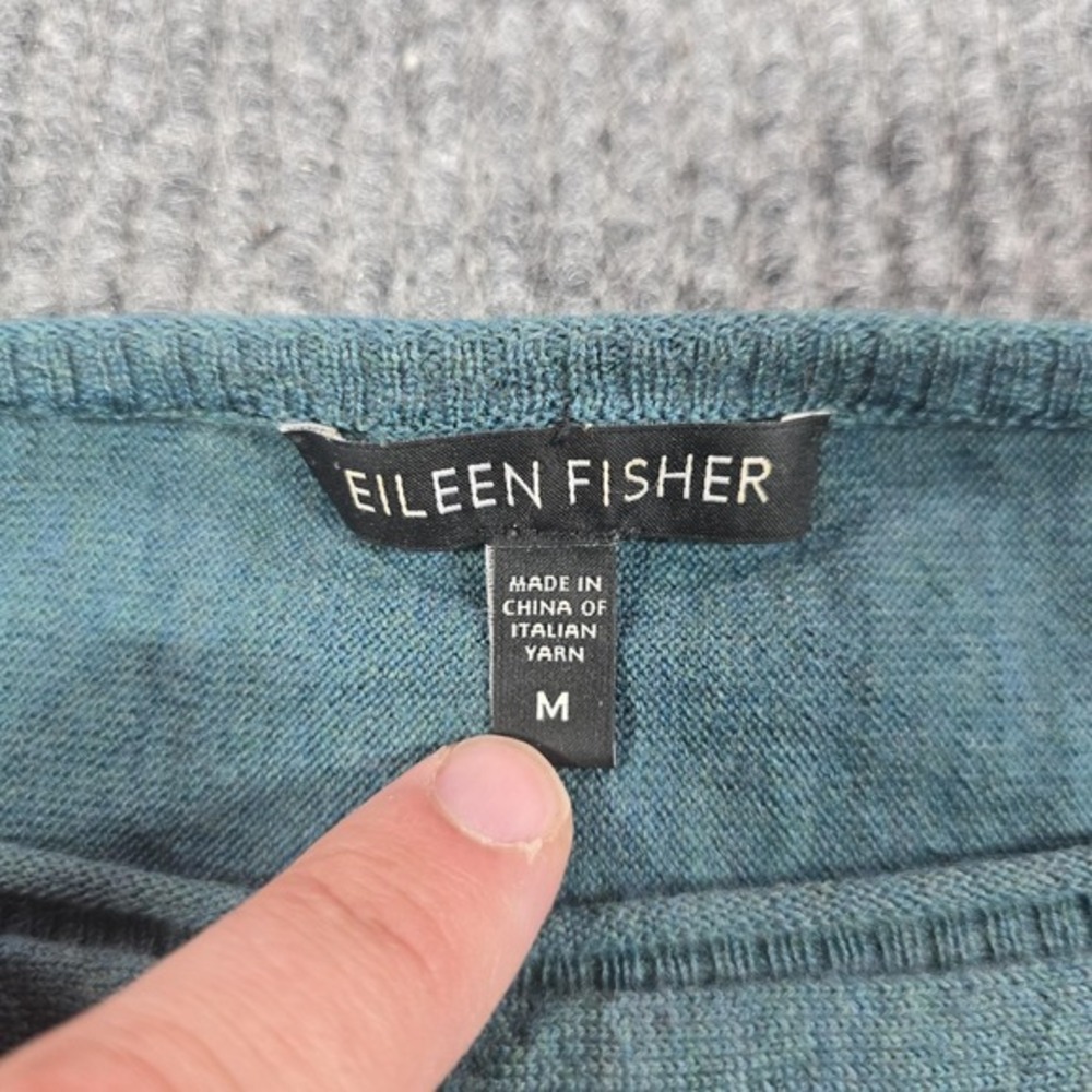 Eileen Fisher Sweater Pullover Womens Medium Green 100% Merino Wool Dolman - Picture 3 of 9